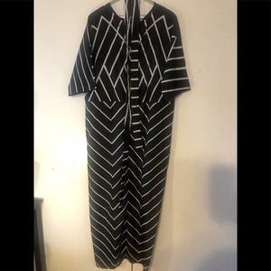 Plus Size- V Neck, Black & White Striped, Maxi, Short Sleeved Dress w/ belt. 4XL